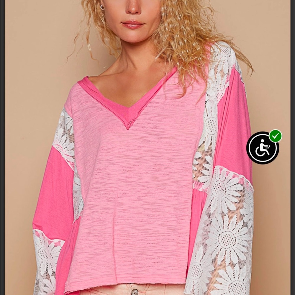 Pink Lace Sleeve Top
